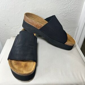NAOT Women's Tampa Sandal Black Stretch Size 37 Platform Suede 6.5 Cork Slide